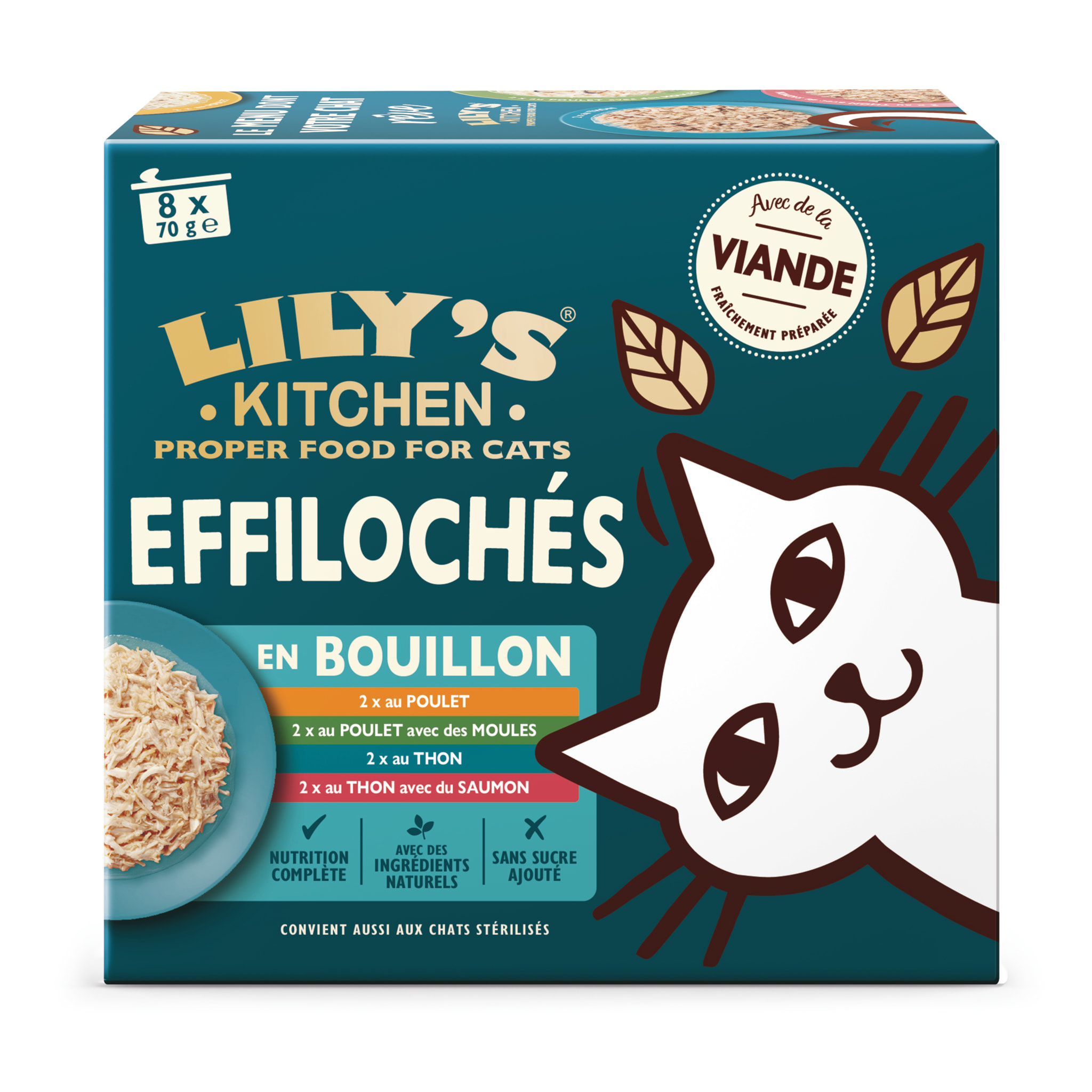 Lily's Kitchen Chat Effilochés en bouillon Multipack 8x70g - Lot de 4