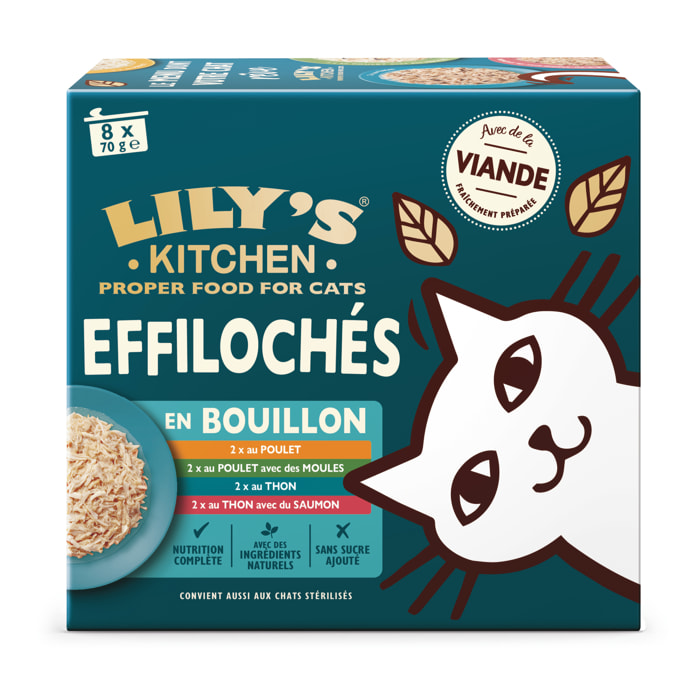 Lily's Kitchen Chat Effilochés en bouillon Multipack 8x70g - Lot de 4