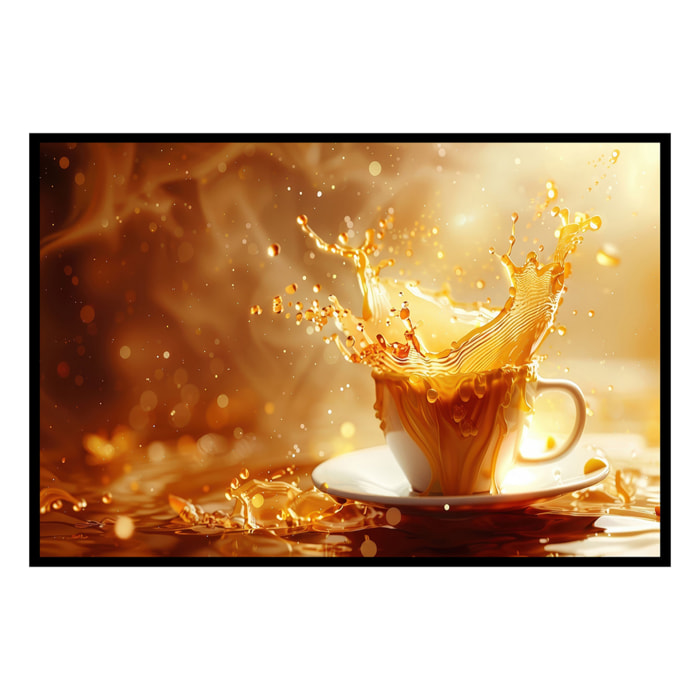 Affiche encadrée tasse dorée ambiance chaleureuse Affiche + cadre en métal - Noir