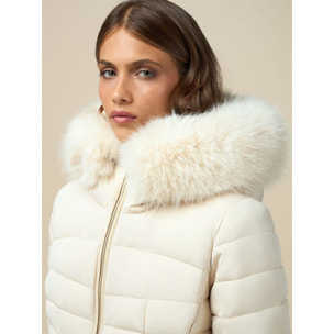 Oltre - Waisted down jacket with furry edge and inserts - Beige