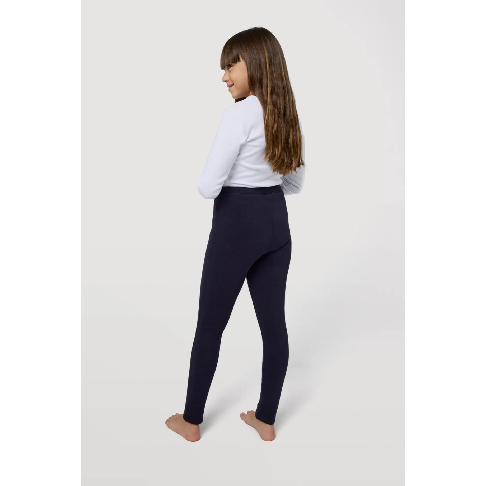 Leggings caldi per bambine in cotone blu navy naturale