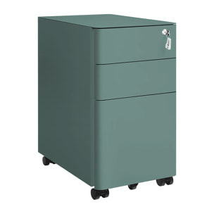 Cassettiera ufficio in acciaio verdone con 3 cassetti e ruote 30x50x59