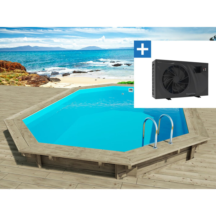 Piscine bois "Florida 145 " - 6.57 x 4.57 x 1.44 m + Pompe à chaleur 6 kw/h inverter "PowerLine by Hayward" - Noir