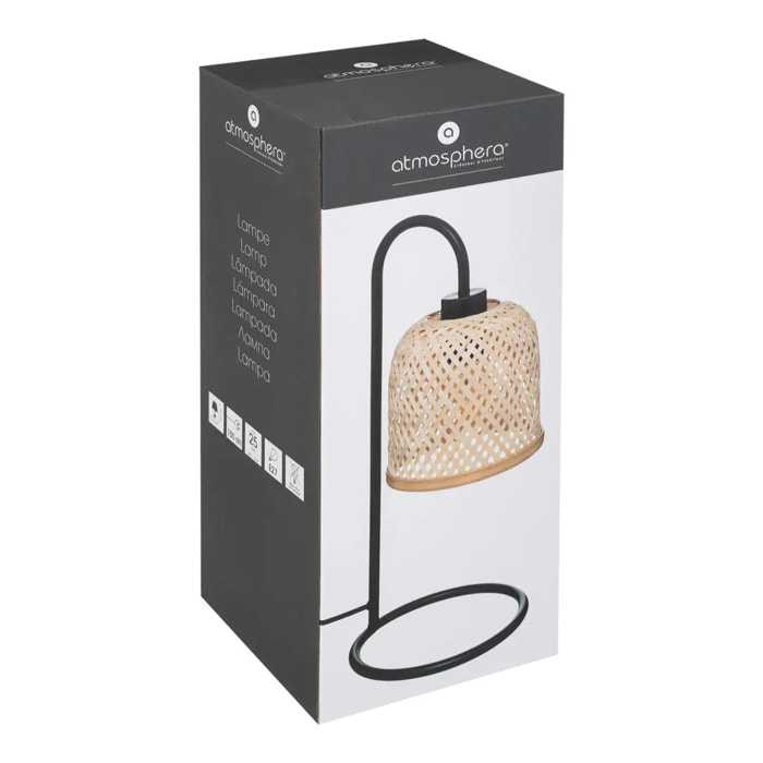 Lampe droit "Ali" - métal et bambou - noir - H43 - 5 cm