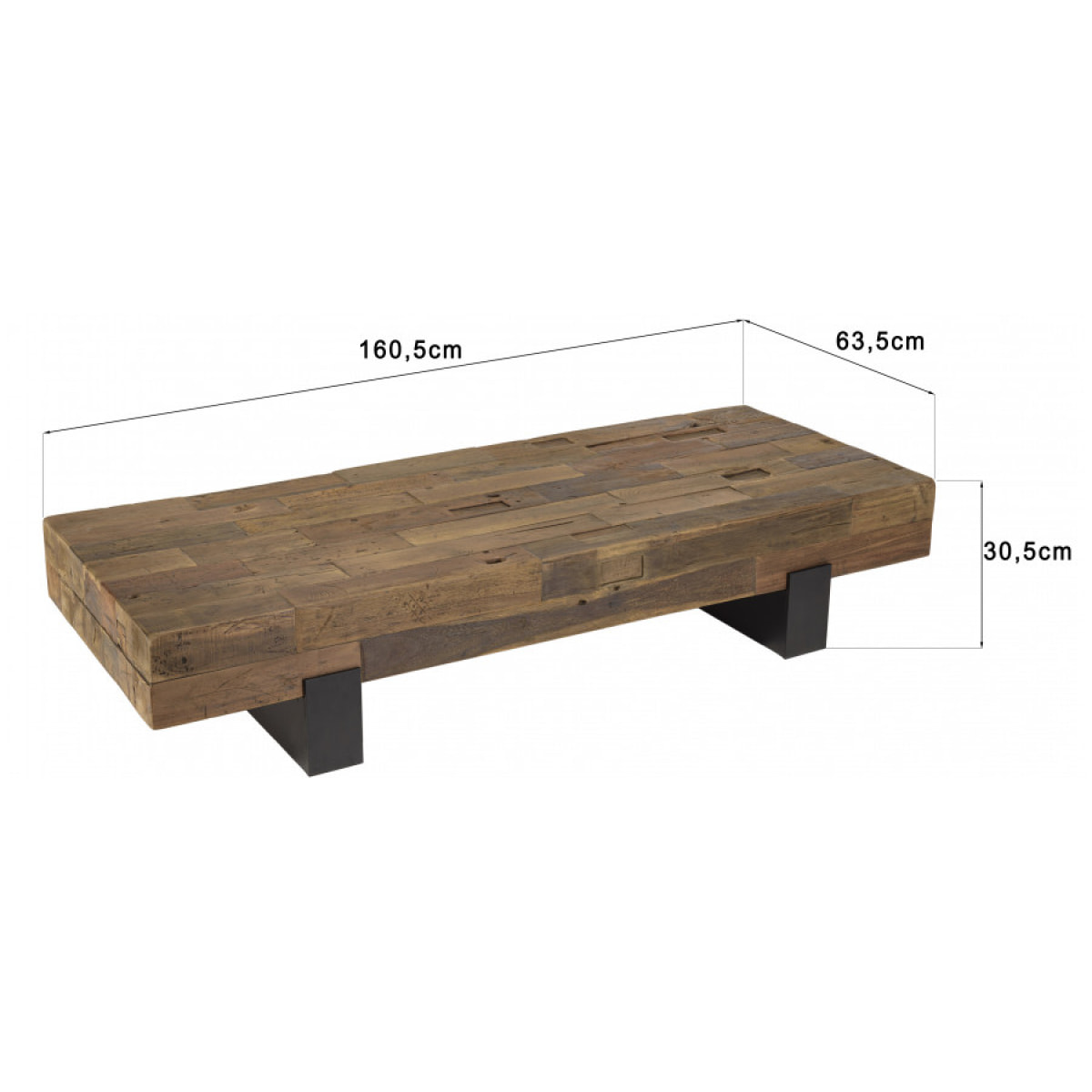 LEONCE - Table basse marron rectangulaire poutres bois massif