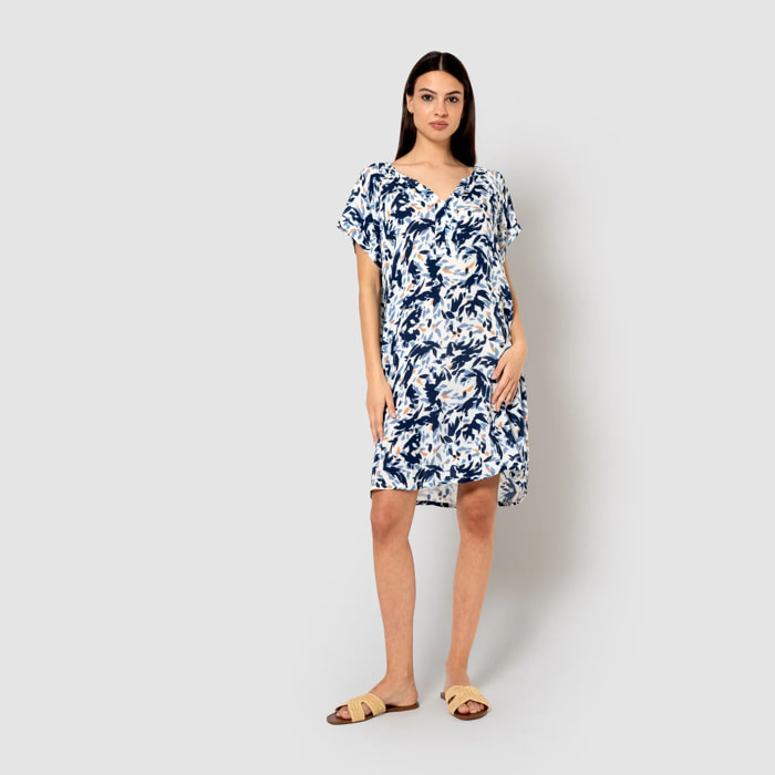 Vestido corto bambula detalles plisados alarico azul