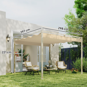 Pérgola con Techo Retráctil Pérgola de 3x3 m Cenador de Pared o Independiente con Cierre Magnético Protección UV30+ Pabellón para Jardín Patio Terraza Exterior Caqui