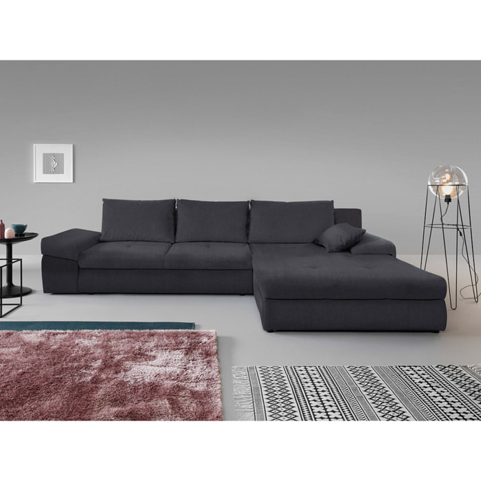 Karl - canapé d'angle réversible convertible - avec coffre - 5 places - style contemporain - Gris foncé