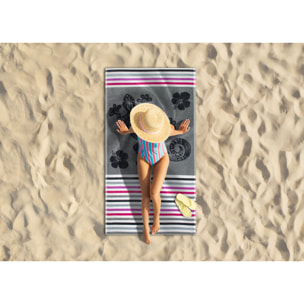 Telo Mare Spugna Jacquard Spiaggia Disegno Geko Multistripe