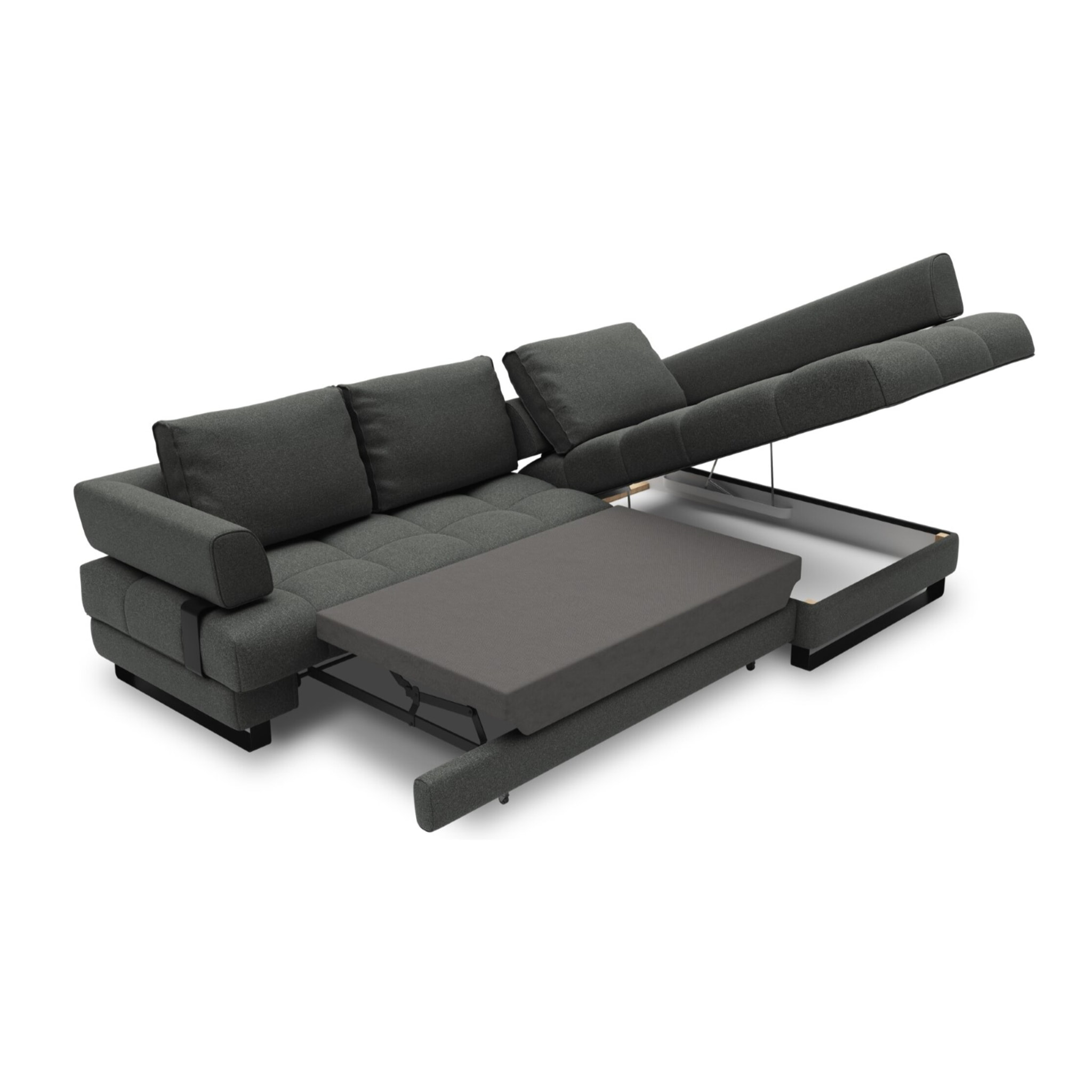 Canapé d'angle droit convertible avec coffre de rangement "Clinton" 5 places en tissu structurel gris foncé