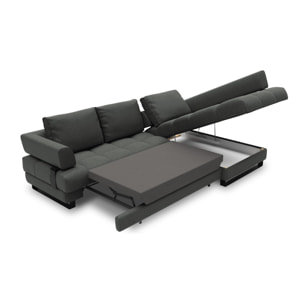 Canapé d'angle droit convertible avec coffre de rangement "Clinton" 5 places en tissu structurel gris foncé