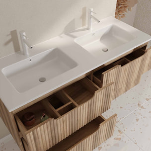 Meuble de Salle de Bains LEON 120cm Décor Bois - 4 Tiroirs en MDF Ondulés - Vasque à encastrer
