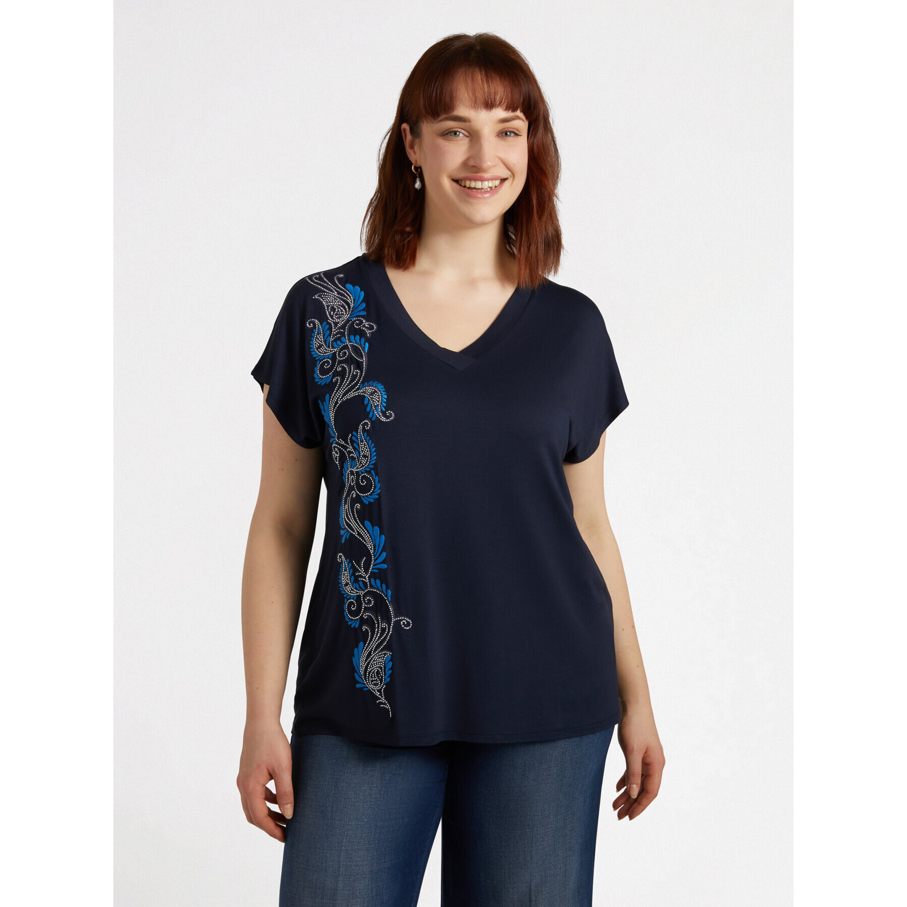 Fiorella Rubino - Camiseta con bordado estilo bandana - Azul