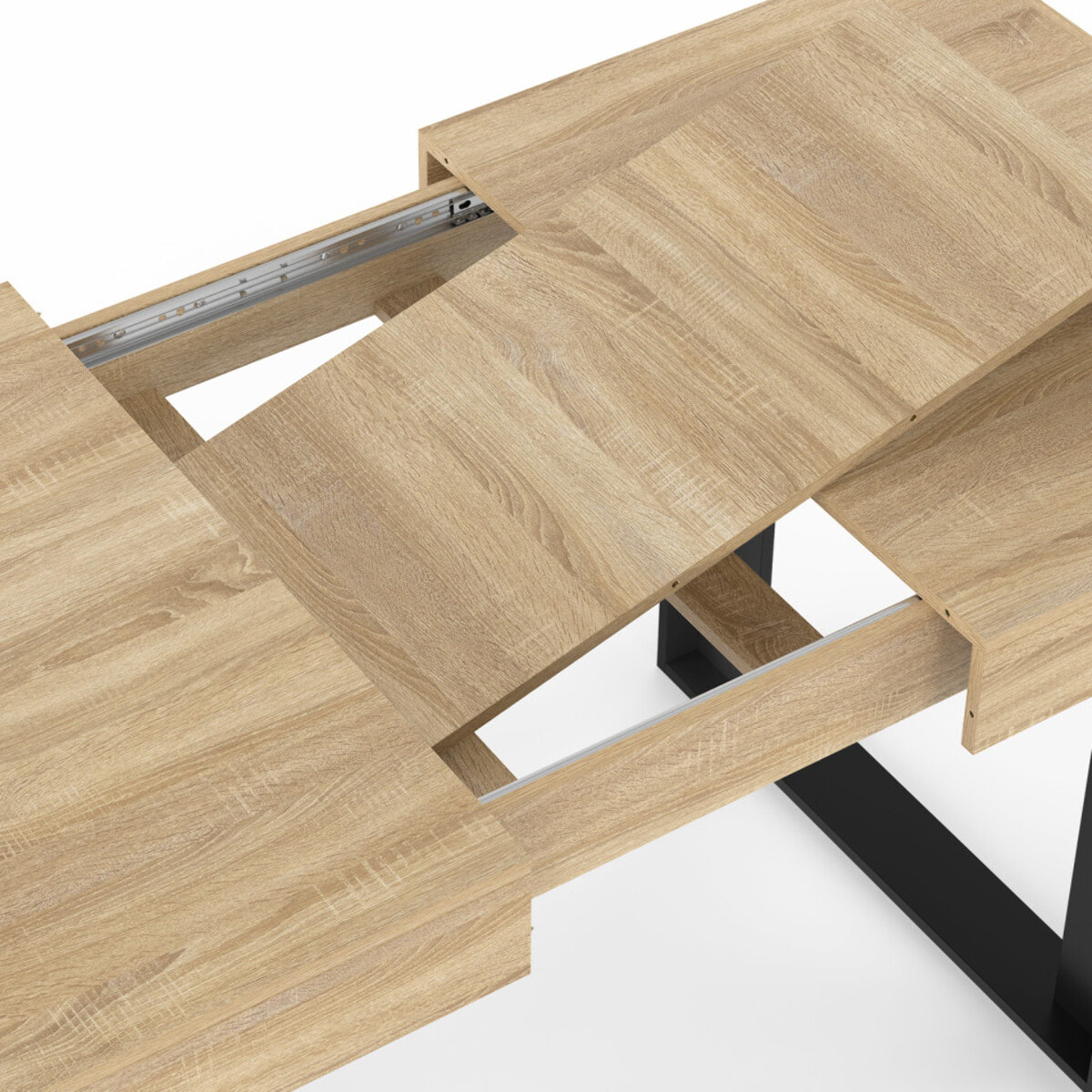 Table repas Brixton plateau extensible 120-160cm plateau bois et pieds noirs