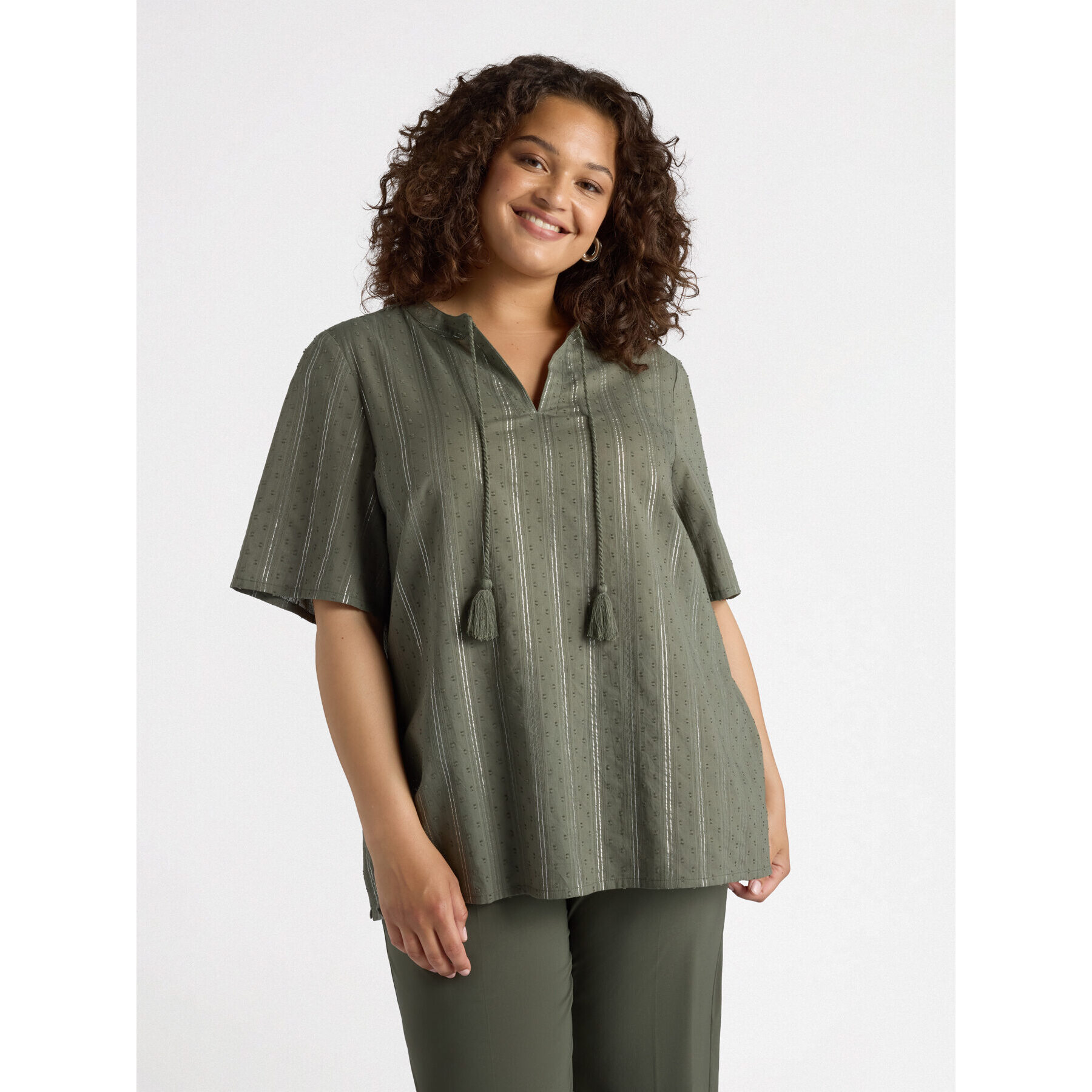 Fiorella Rubino - Blusa de rayas con cordones - Verde militare