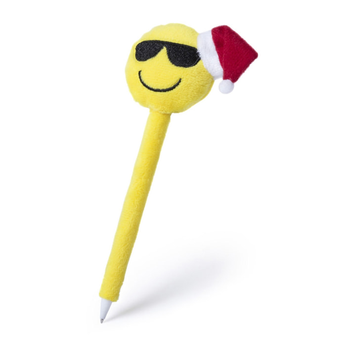 DAM Penna in peluche  Christmas emoji design con occhiali da sole. 7x3x17cm. Colore giallo