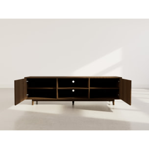 Freya - meuble tv 180 cm - 2 portes et 2 niches - Marron