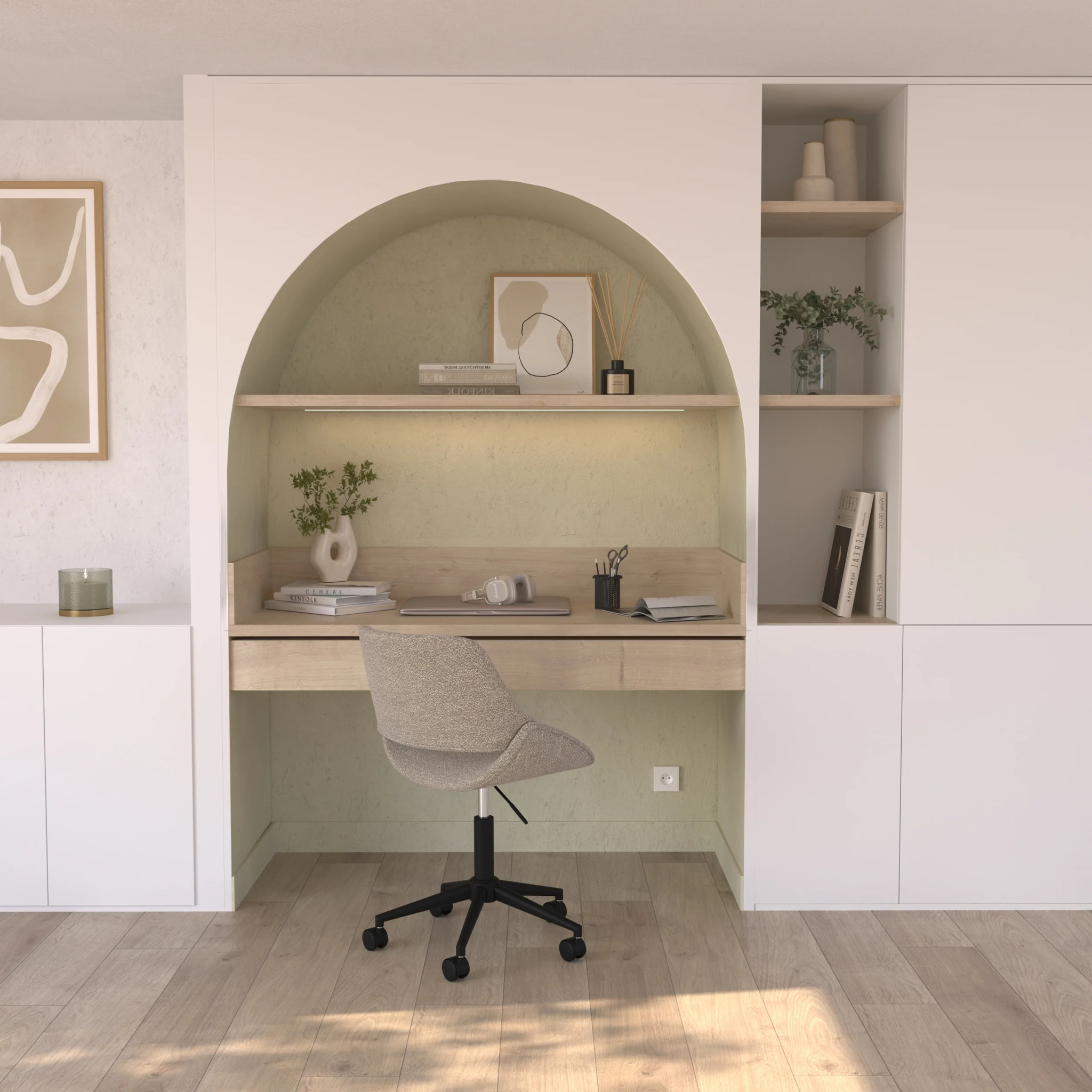 Chaise de bureau pivotante et réglable en tissu bouclé beige - Dune