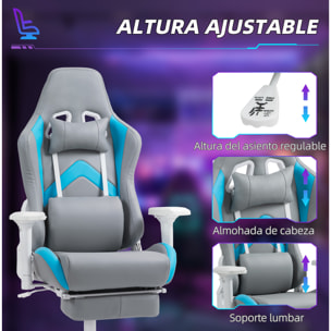 Silla Gaming Silla Gamer Reclinable con Altura Ajustable Reposapiés Retráctil Soporte Lumbar y Reposacabezas Desmontable Silla para Oficina Estudio Gris Claro y Azul