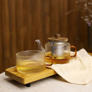 Théière en verre et anse ambre 400ml et tasse assortie 25cl KARL