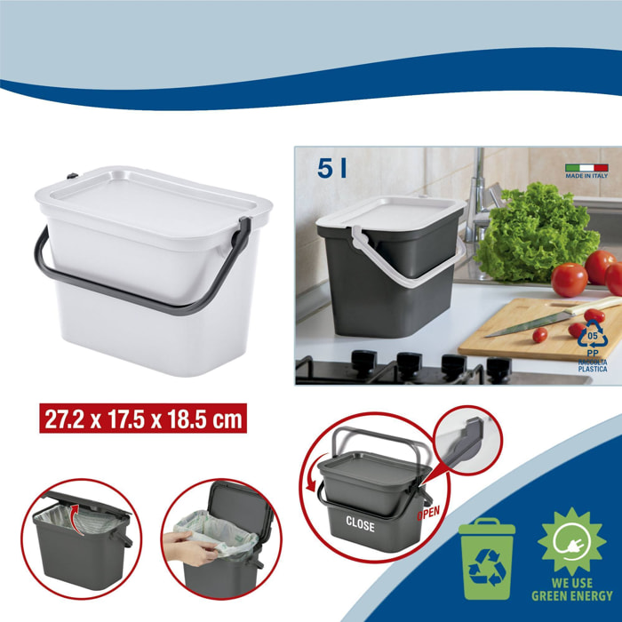 Papelera "moda" con asa 5l blanco