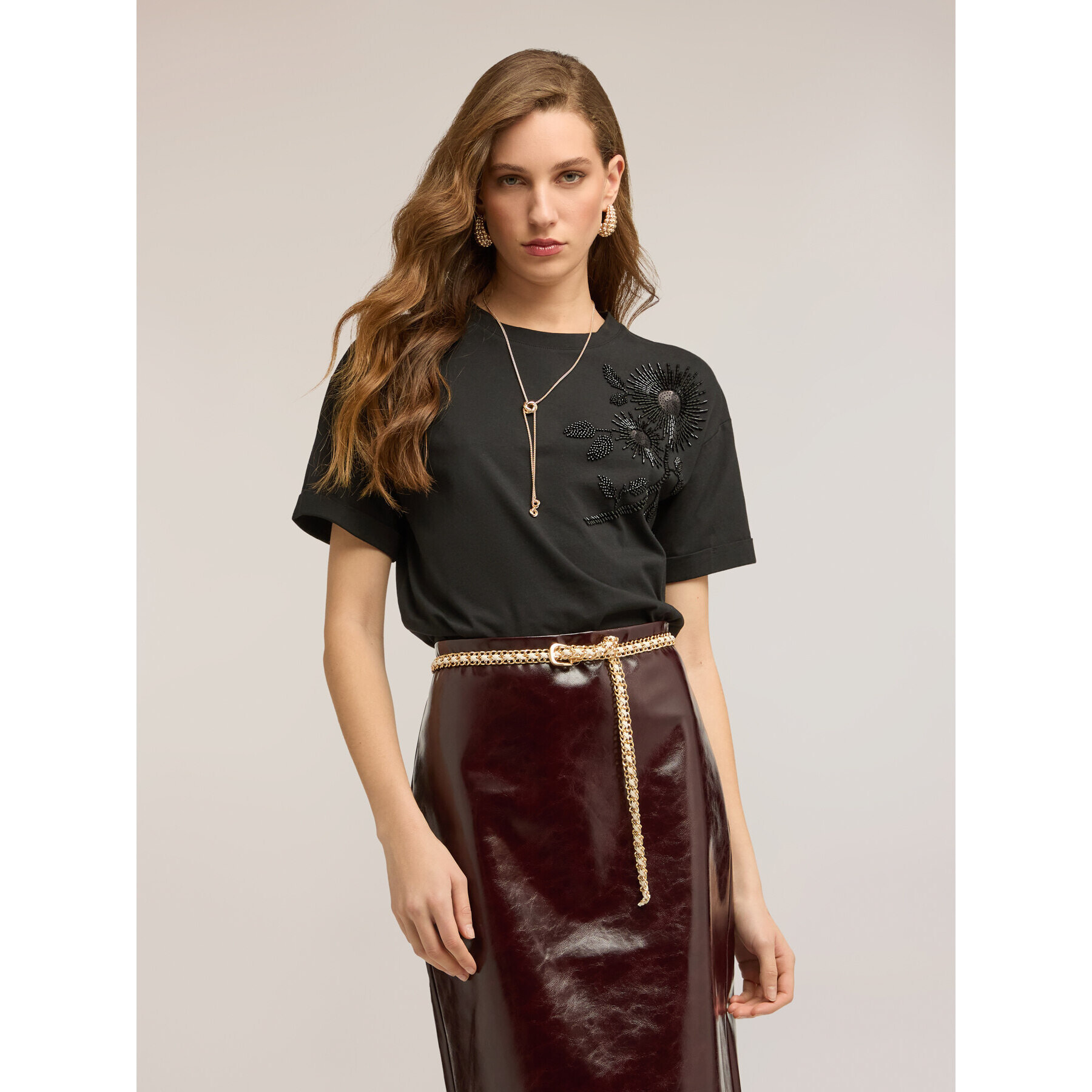 Motivi - Camiseta de jersey con aplicaciones florales - Negro