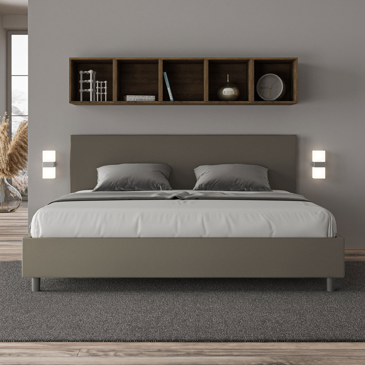 Lit king size sans sommier rembourré 180x210 similicuir cappuccino Adele