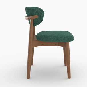 Lot de 2 chaises en tissu vert sapin et bois d'hévéa foncé - Yuna