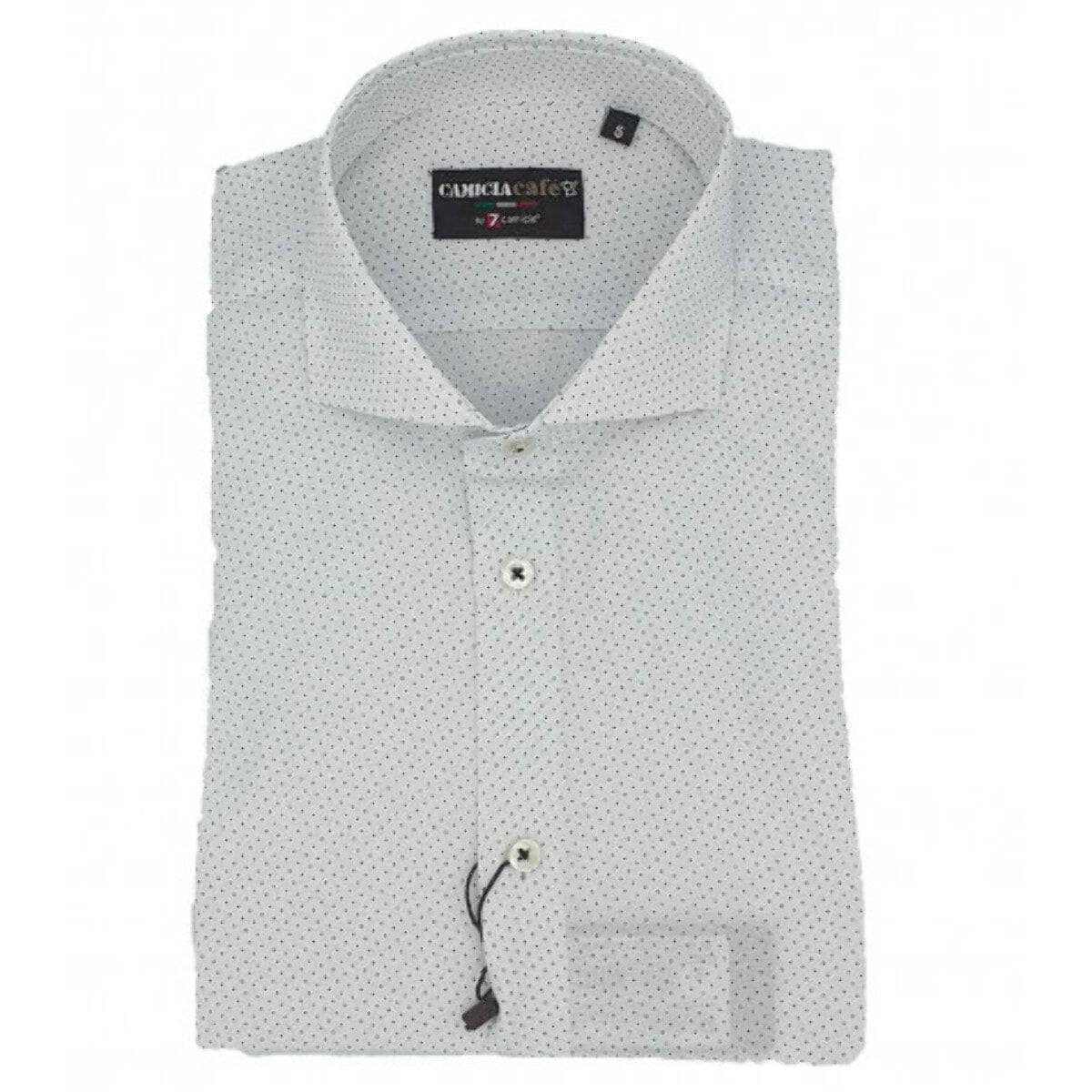 Camicia Uomo 1 Bottone Francese Slim Cotone Poliestere Stampato Bianco/Nero