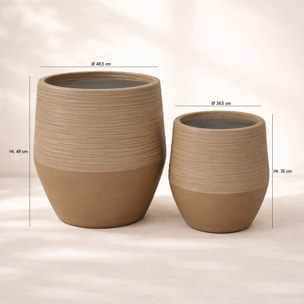 Set de 2 pots ronds bas en fibre d'argile marron 35/49cm COMPORTA
