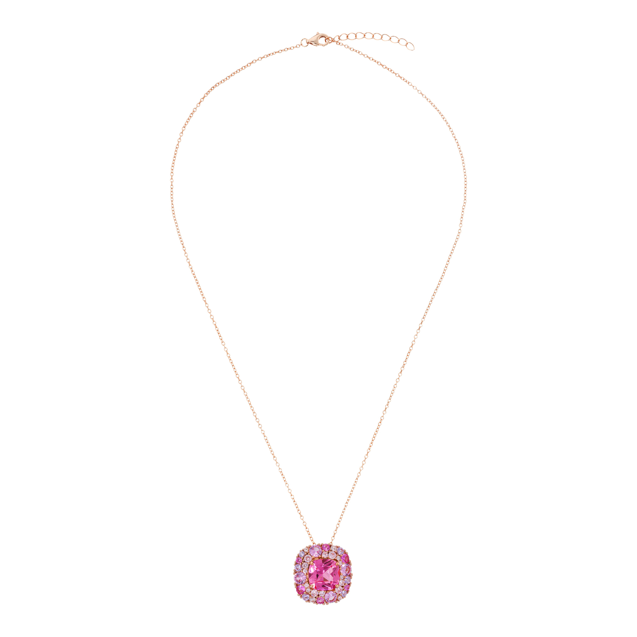 Collana Catena Rolo in Argento 925 con Pendente in Pavé Misto di Cubic Zirconia Rosa Effetto Degradé
