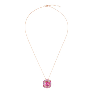 Collana Catena Rolo in Argento 925 con Pendente in Pavé Misto di Cubic Zirconia Rosa Effetto Degradé