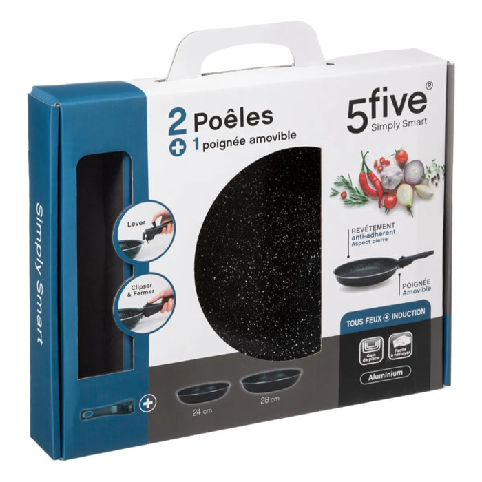 2 poêles aluminium poignée amovible 24/28cm