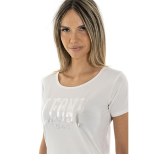 Camiseta de manga corta para mujer con logo grande "Plata"