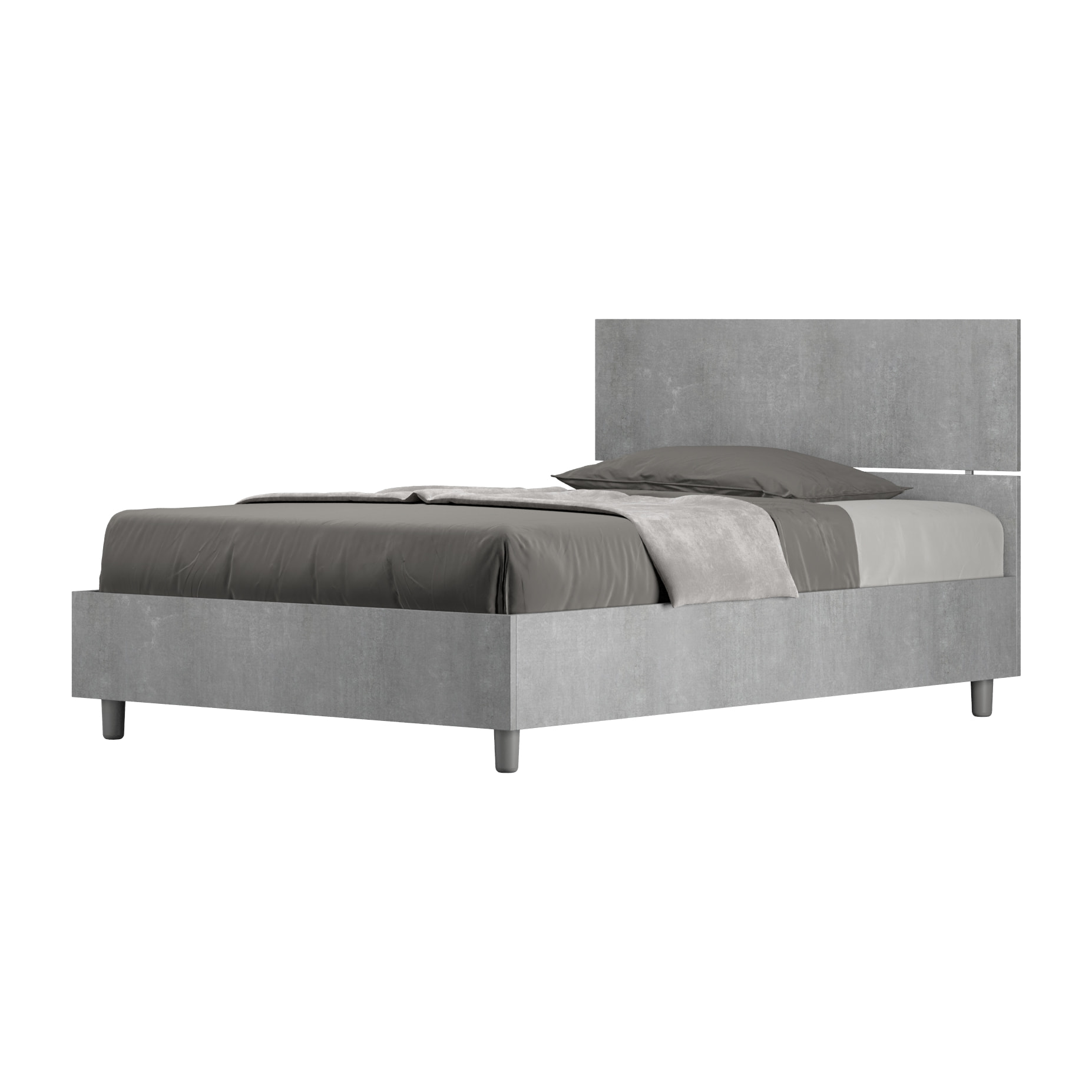 Letto una piazza e mezza contenitore 120x190 testata dritta cemento Demas