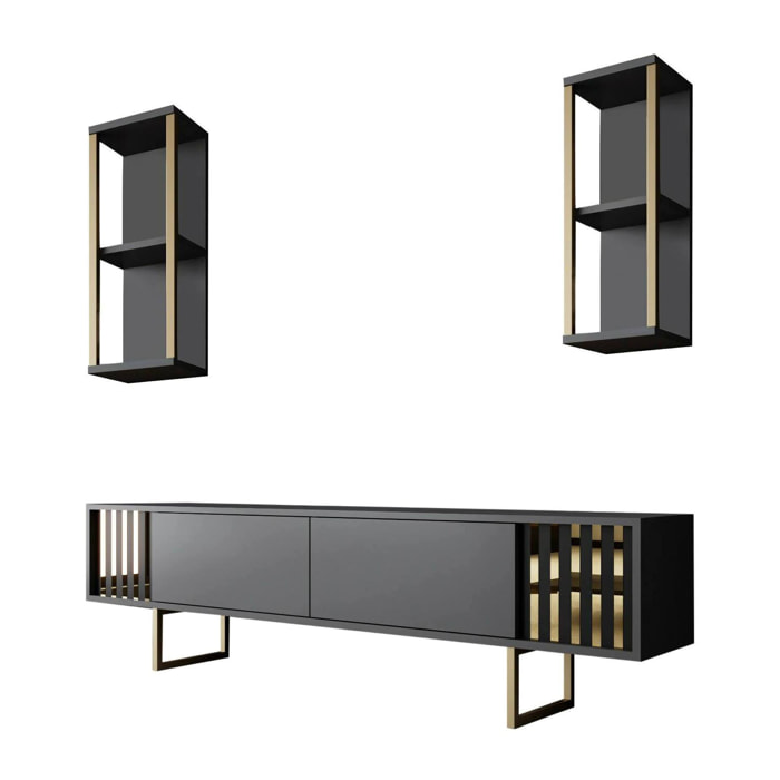 Mobile porta TV Dliveran, Credenza da soggiorno, Armadio basso per TV, Base parete attrezzata, 180x30h48 cm, Antracite e Nero