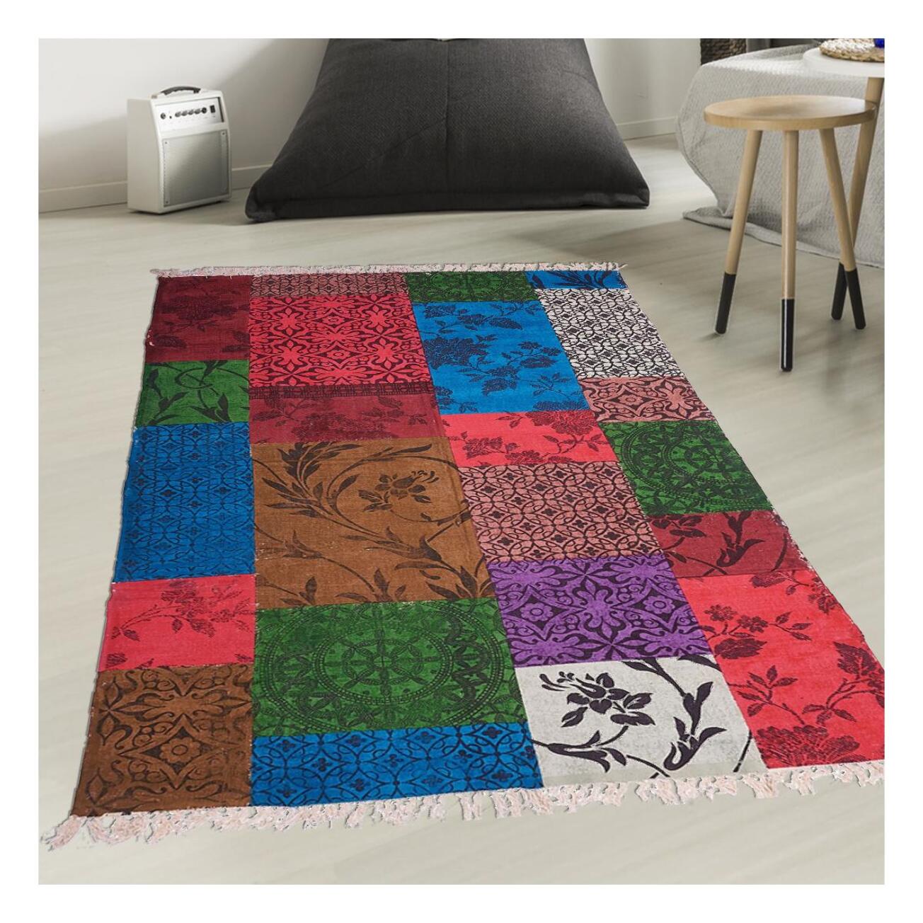 Tapis artisanal Kilim sans velours BIKO motif ethnique