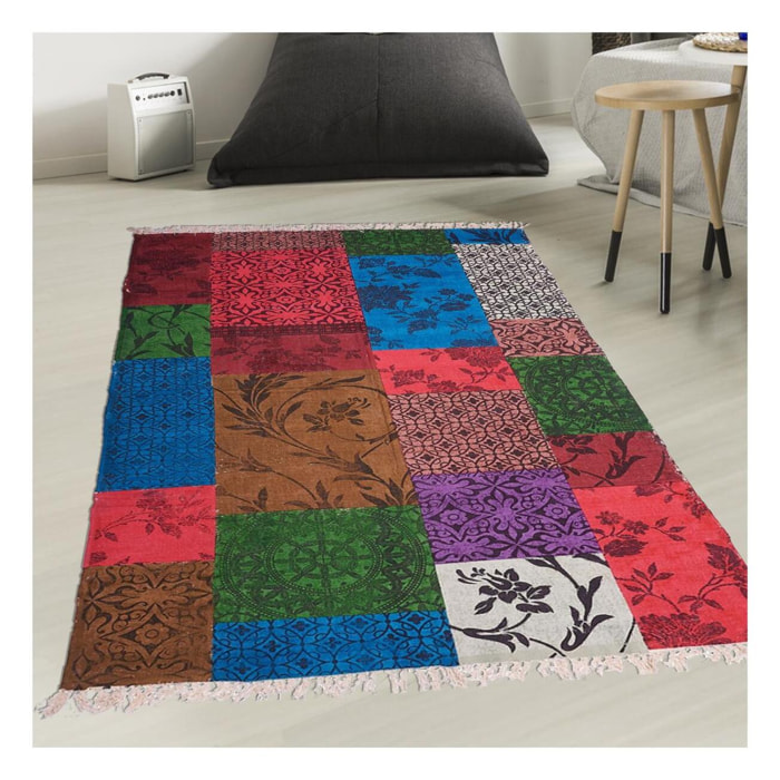 Tapis artisanal Kilim sans velours BIKO motif ethnique