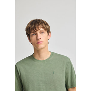 Camiseta verde jade de algodón flamé y bordado Rigby Go