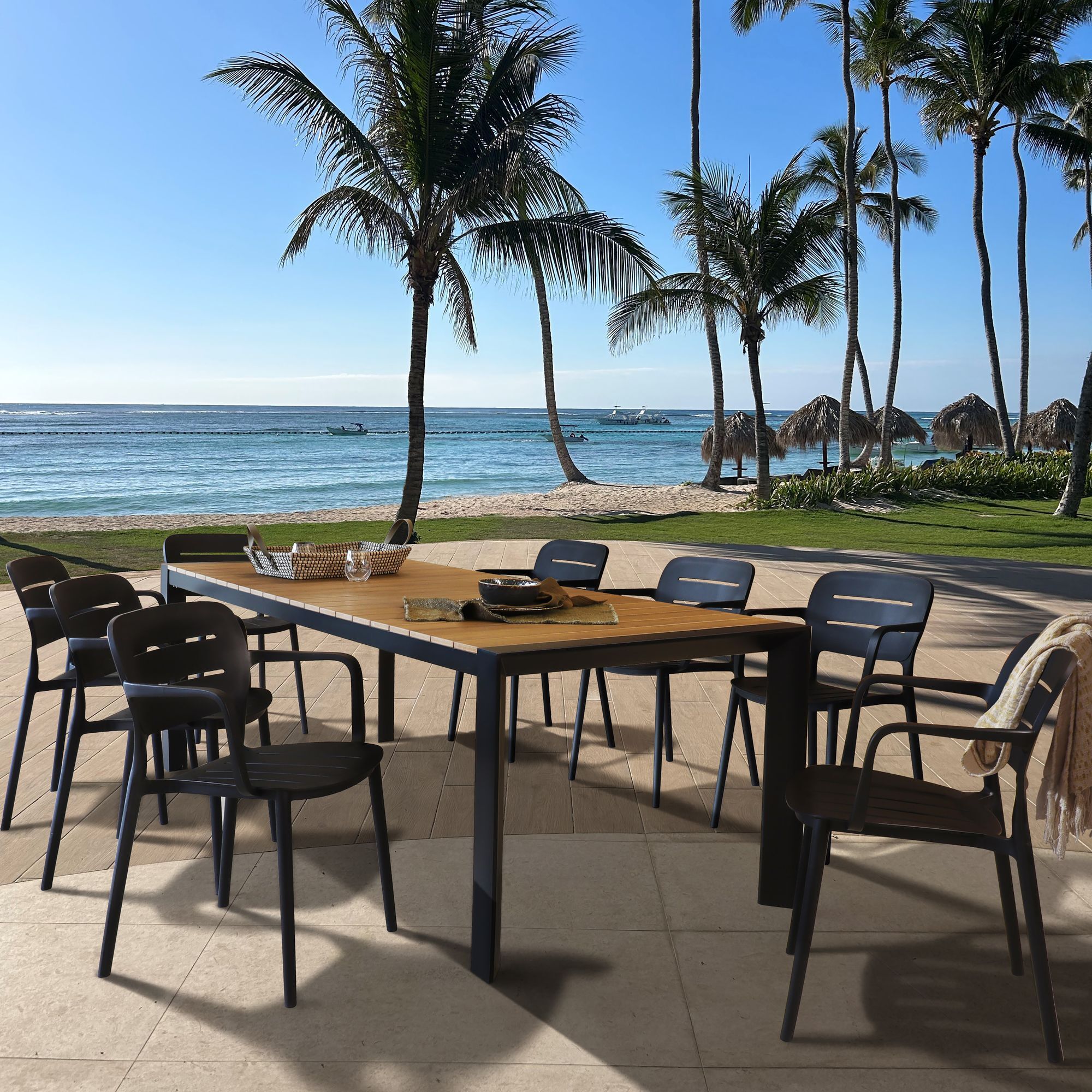 Lot de 4 fauteuils de table noir en polypropylène SUNSET