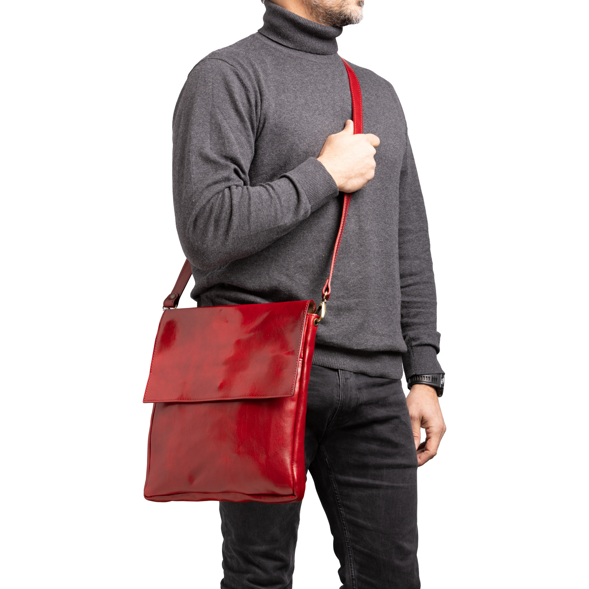 Borsa a tracolla  da uomo In Vera pelle Made in Italy 31x35x4 cm