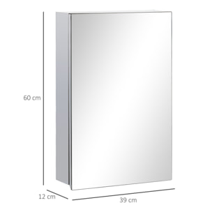 Armoire miroir murale salle de bain toilette dim. 39L x 12l x 60H cm acier inox. verre