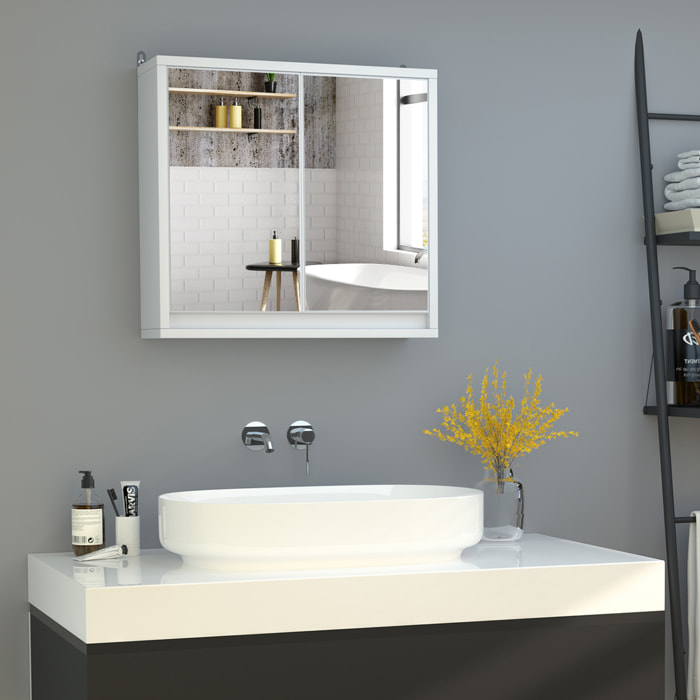 Armario de Baño con Espejo con 2 Puertas y Estante Ajustable Mueble Colgante de Baño para Aseo Estilo Moderno 48x14,5x45 cm Blanco