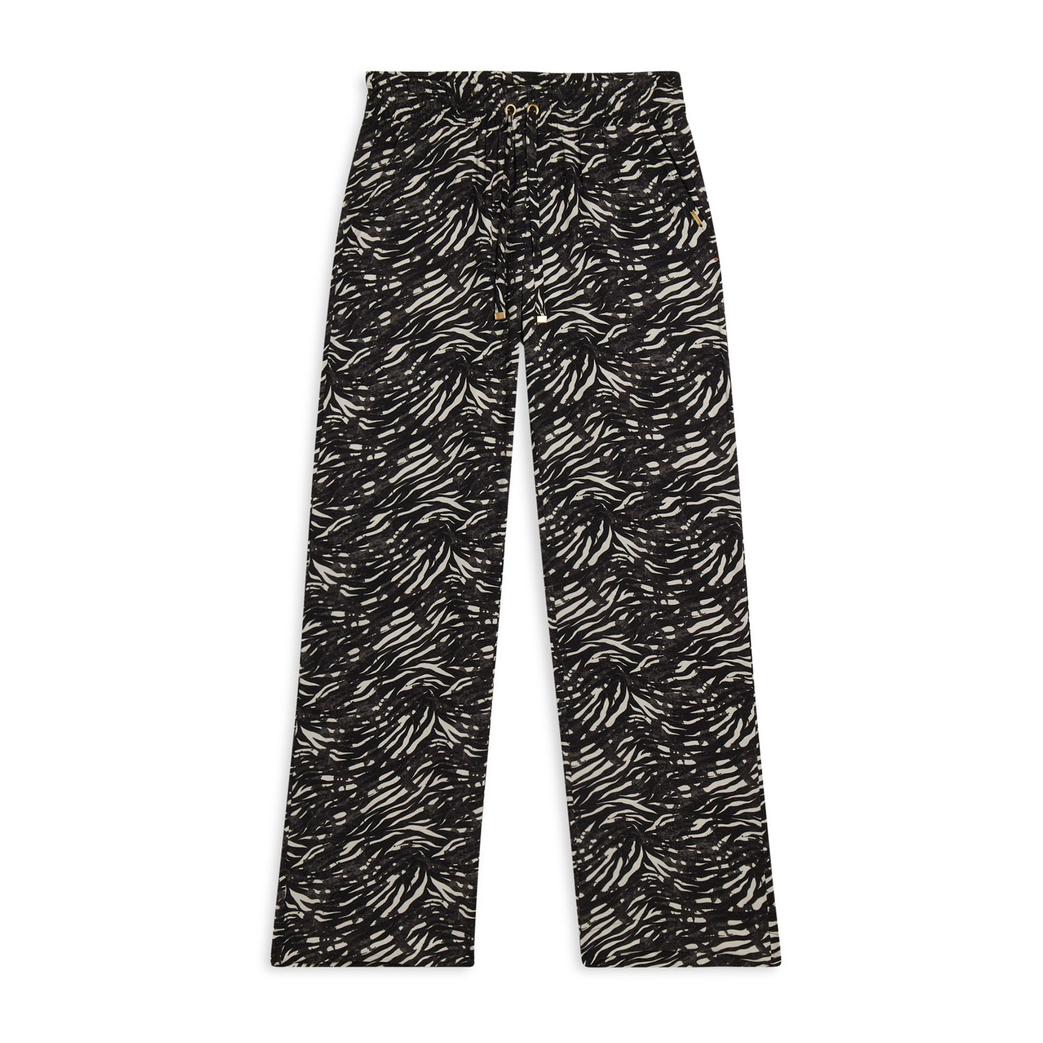 Pantaloni comfort in viscosa animalier con gamba ampia