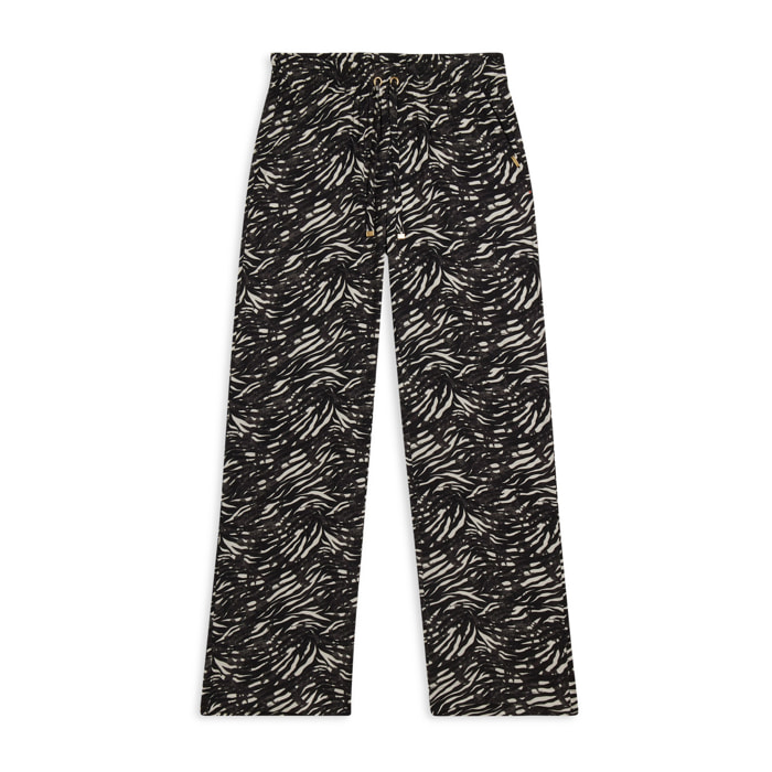 Pantaloni comfort in viscosa animalier con gamba ampia