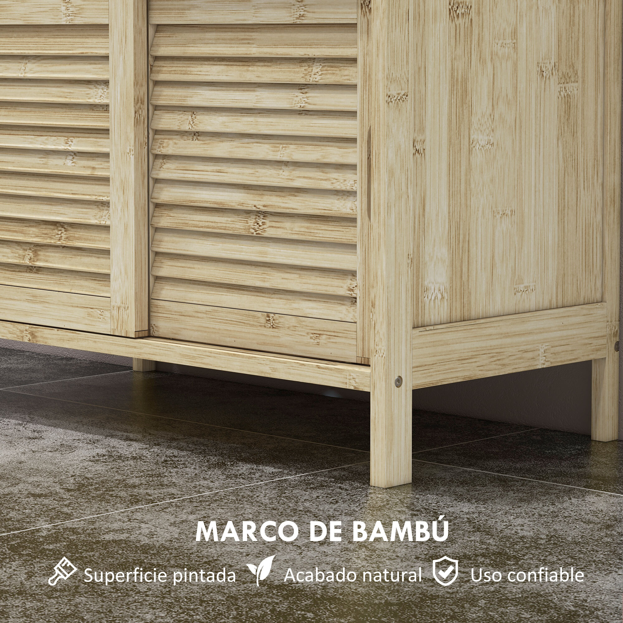Mueble Bajo Lavabo de Bambú, Armario Debajo de Lavabo con Puertas Correderas de Lamas, Compartimento Abierto, Estilo Moderno, 60x30x60 cm, Natural
