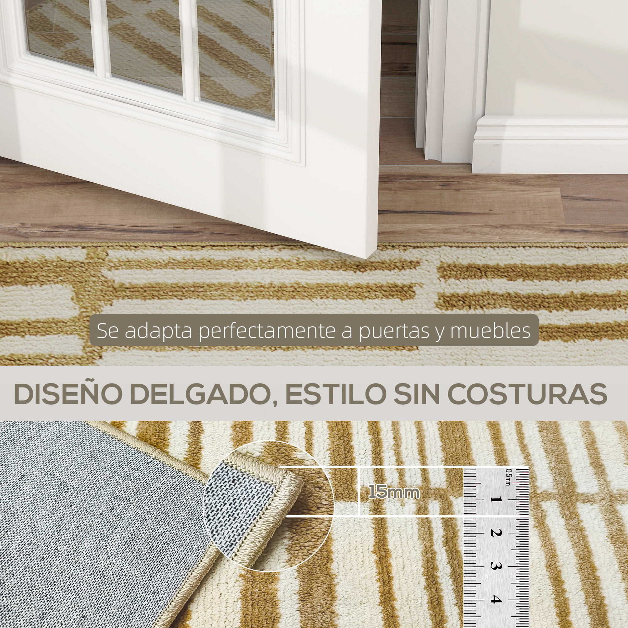 Alfombra Salón 170x120 cm Alfombra Lavable en Lavadora Pelo Corto Elementos a Rayas Tapete para Sala de Estar Dormitorio Comedor Crema