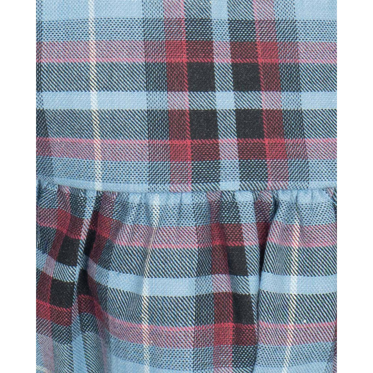 Vestido cuello blanco cuadros azul y rojo