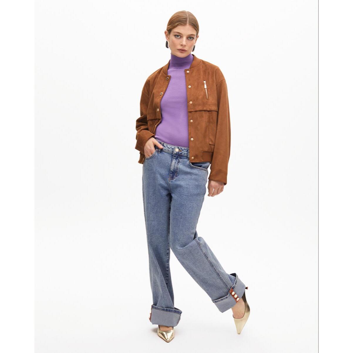 Giacca bomber in camoscio con dettaglio tasche