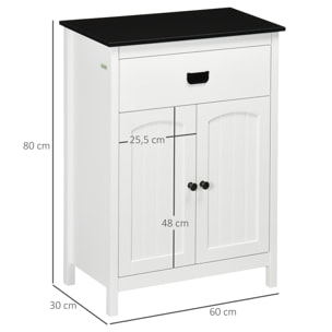 Armario Auxiliar de Baño Mueble de Baño Auxiliar con 1 Cajón 2 Puertas y Estante Ajustable para Lavabo Ducha Estilo Moderno 60x30x80 cm Blanco